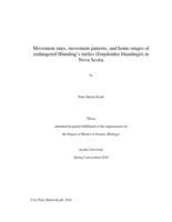 Movement rates, movement patterns, and home ranges of endangered Blanding's turtles (Emydoidea blandingii) in Nova Scotia.